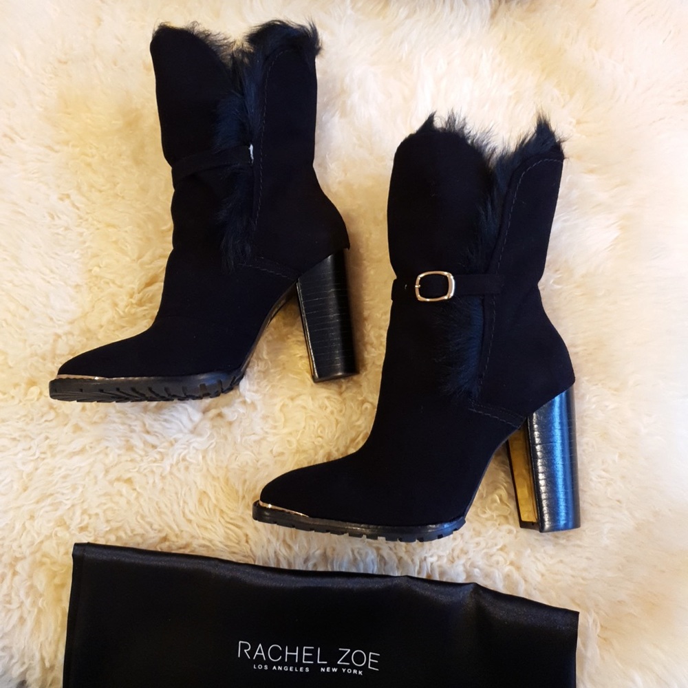 NWT Rachel Zoe Bardot fur ankle boots block heel